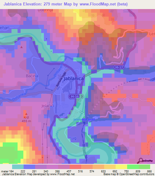 Jablanica,Bosnia and Herzegovina Elevation Map
