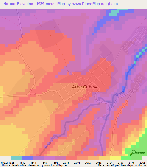 Huruta,Ethiopia Elevation Map