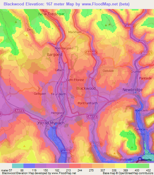 Blackwood,UK Elevation Map