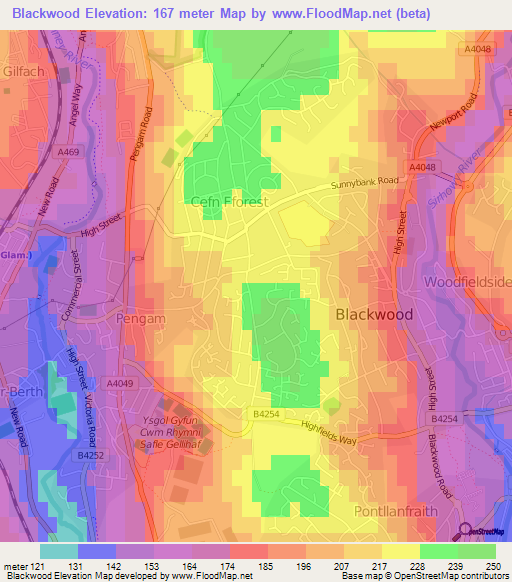 Blackwood,UK Elevation Map