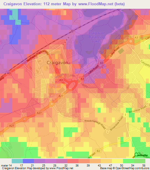 Craigavon,UK Elevation Map