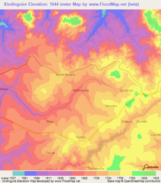 Xindinguire,Angola Elevation Map