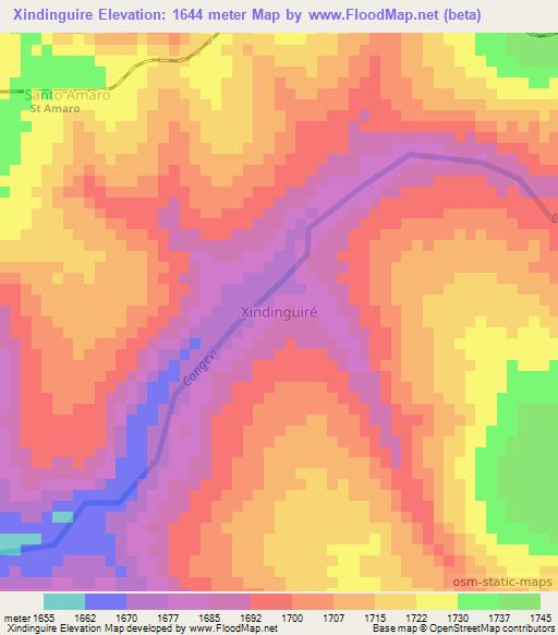 Xindinguire,Angola Elevation Map