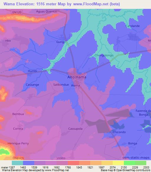 Wama,Angola Elevation Map