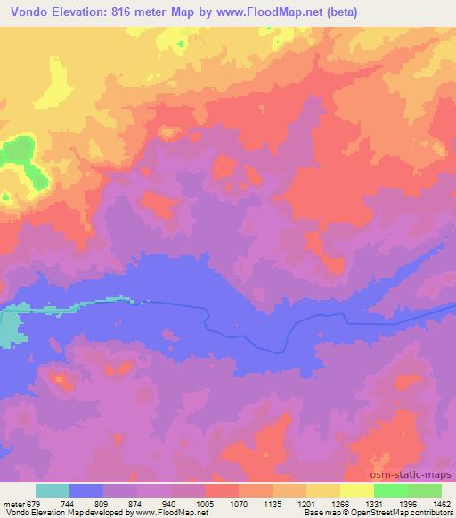Vondo,Angola Elevation Map