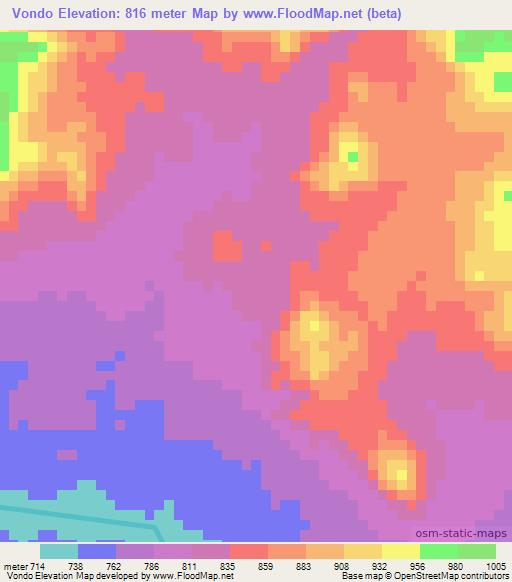 Vondo,Angola Elevation Map