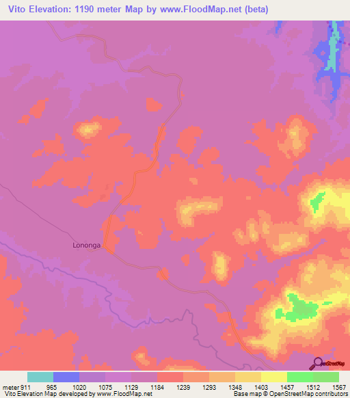 Vito,Angola Elevation Map