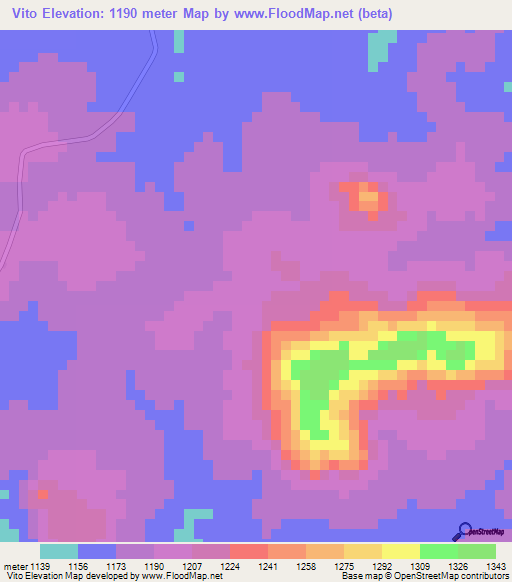 Vito,Angola Elevation Map