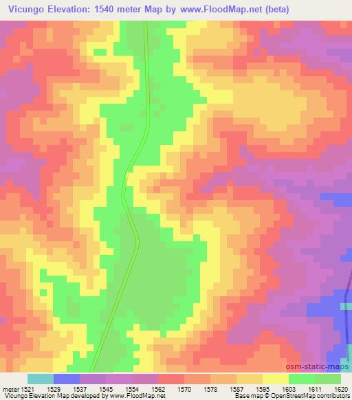 Vicungo,Angola Elevation Map