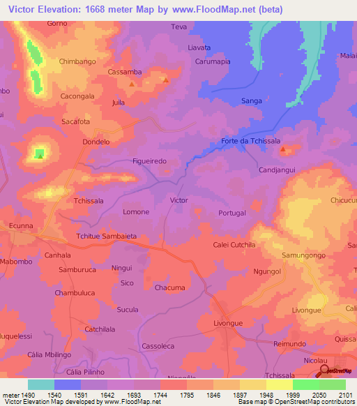 Victor,Angola Elevation Map