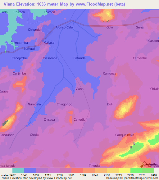 Viana,Angola Elevation Map