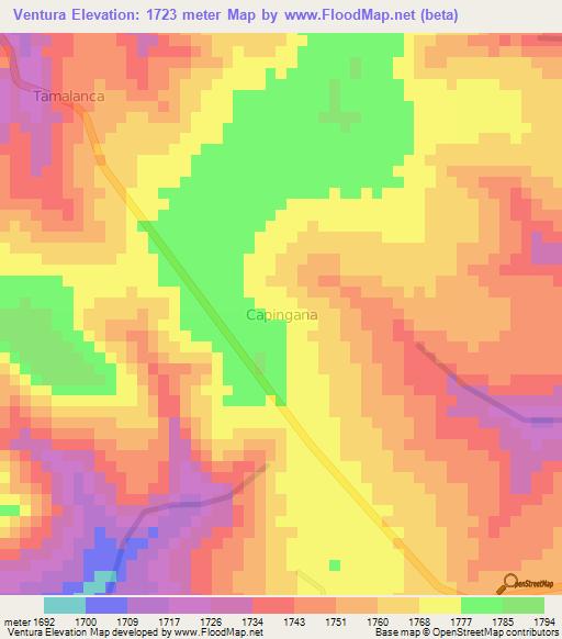 Ventura,Angola Elevation Map