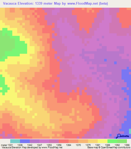 Vacauca,Angola Elevation Map
