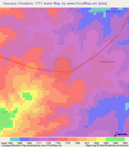 Ussoque,Angola Elevation Map