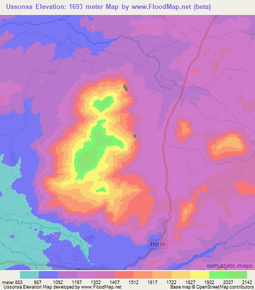 Ussonsa,Angola Elevation Map