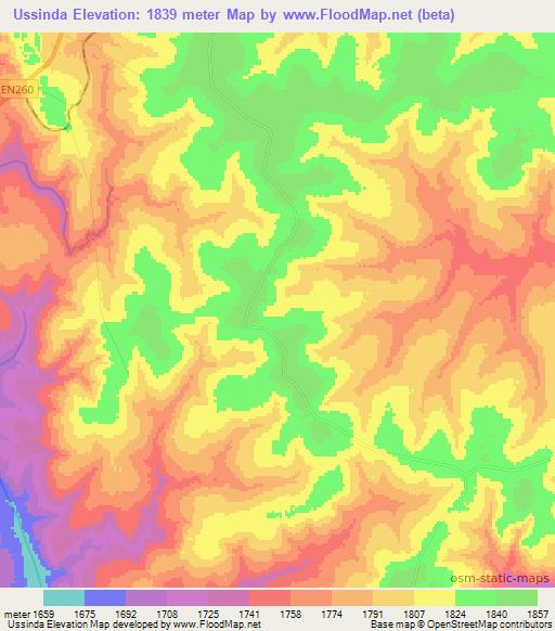 Ussinda,Angola Elevation Map