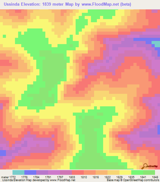 Ussinda,Angola Elevation Map