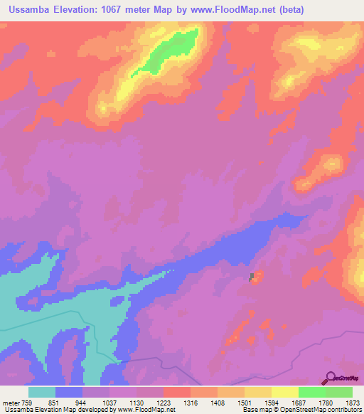 Ussamba,Angola Elevation Map