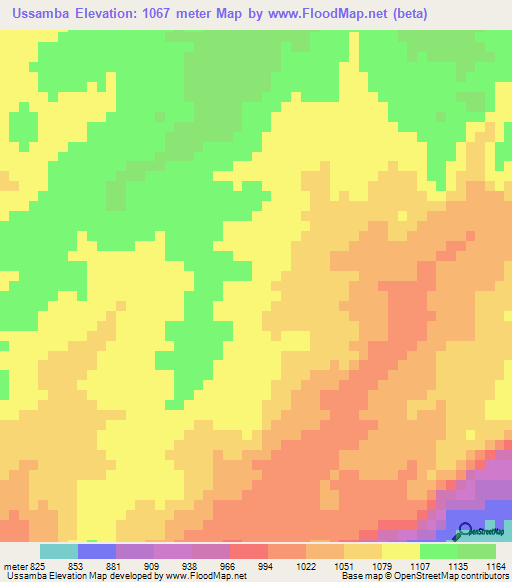 Ussamba,Angola Elevation Map