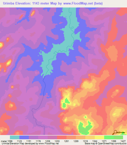 Urimba,Angola Elevation Map