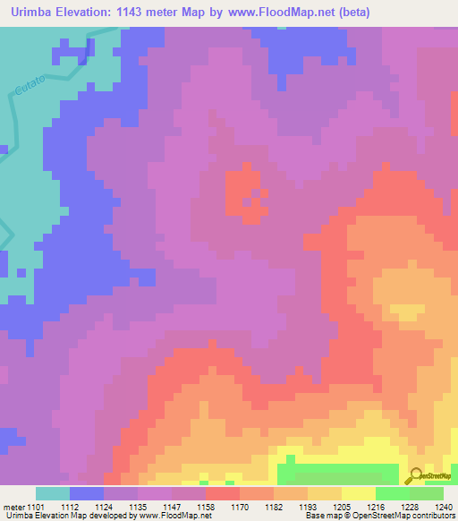 Urimba,Angola Elevation Map