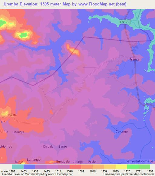 Uremba,Angola Elevation Map