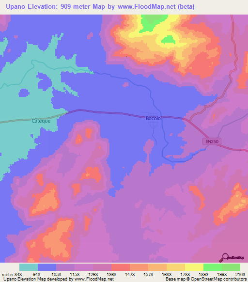 Upano,Angola Elevation Map