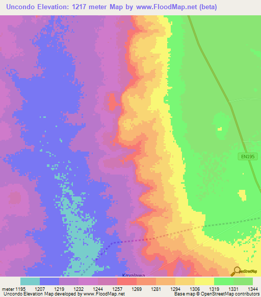 Uncondo,Angola Elevation Map