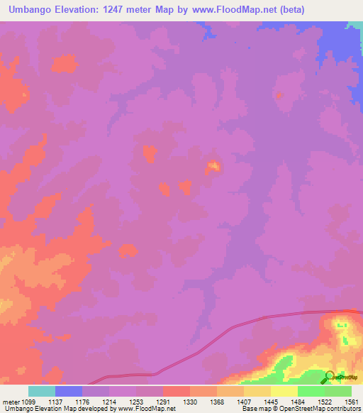 Umbango,Angola Elevation Map