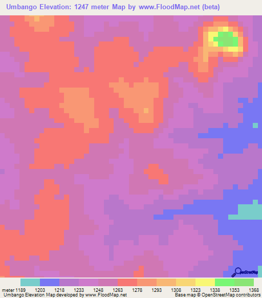 Umbango,Angola Elevation Map