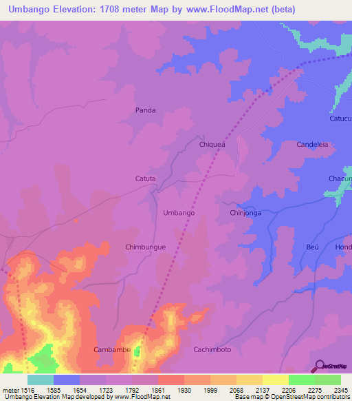 Umbango,Angola Elevation Map