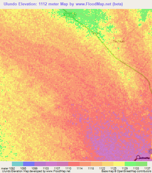 Ulundo,Angola Elevation Map