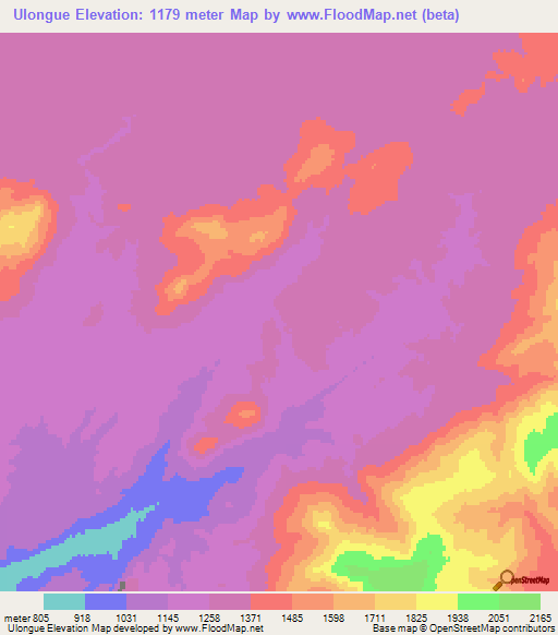 Ulongue,Angola Elevation Map