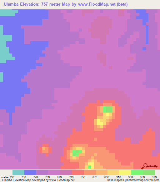 Ulamba,Angola Elevation Map