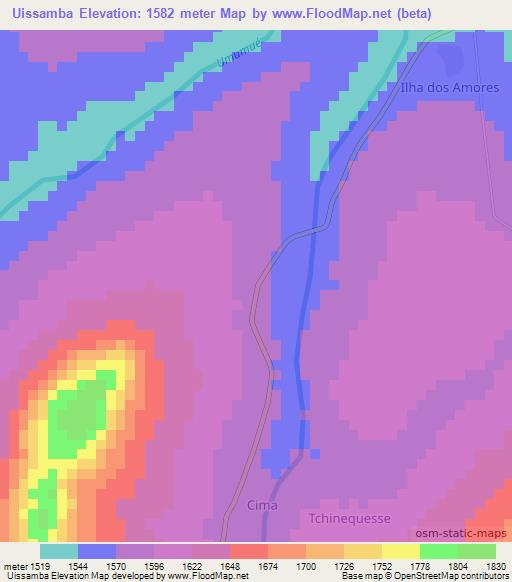 Uissamba,Angola Elevation Map