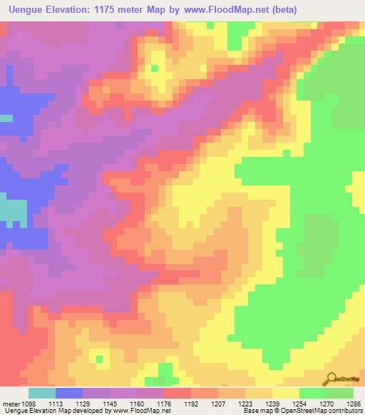 Uengue,Angola Elevation Map
