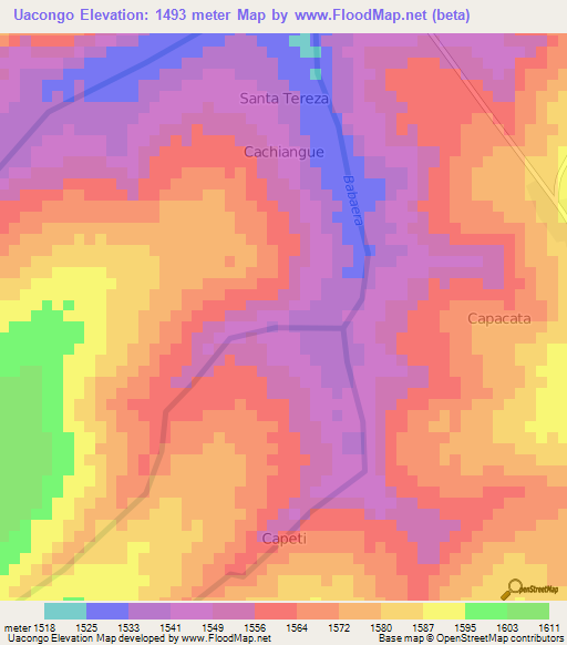 Uacongo,Angola Elevation Map