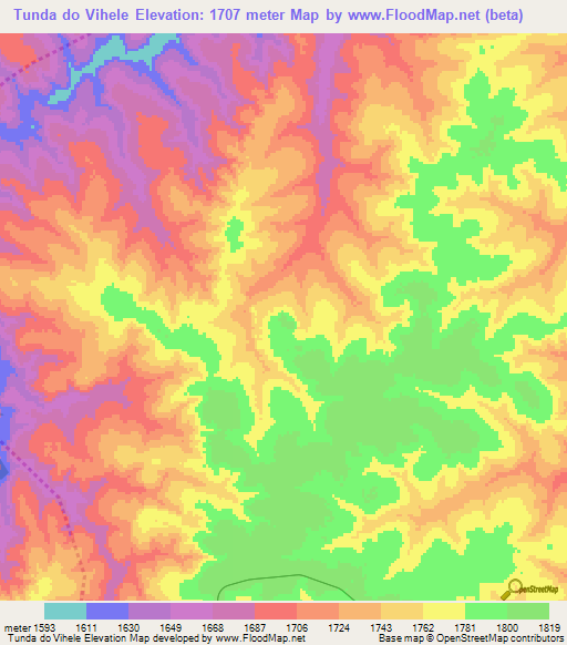 Tunda do Vihele,Angola Elevation Map