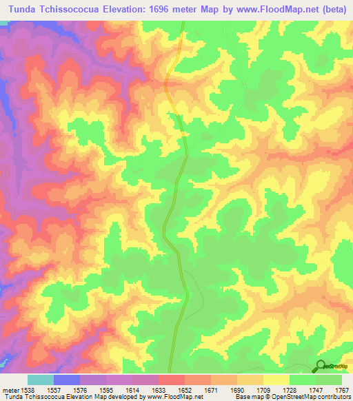 Tunda Tchissococua,Angola Elevation Map