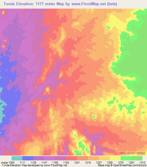 Tunda,Angola Elevation Map