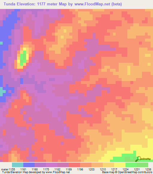 Tunda,Angola Elevation Map