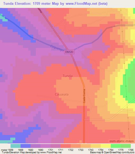 Tunda,Angola Elevation Map