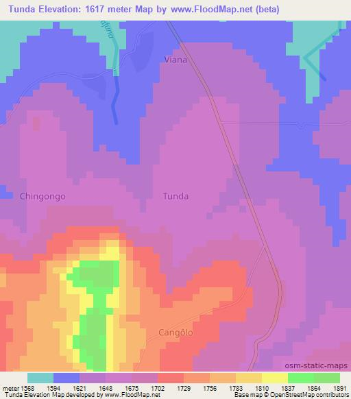 Tunda,Angola Elevation Map