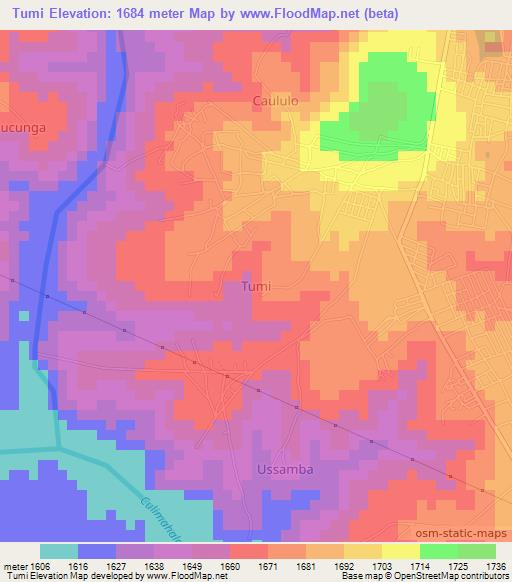 Tumi,Angola Elevation Map