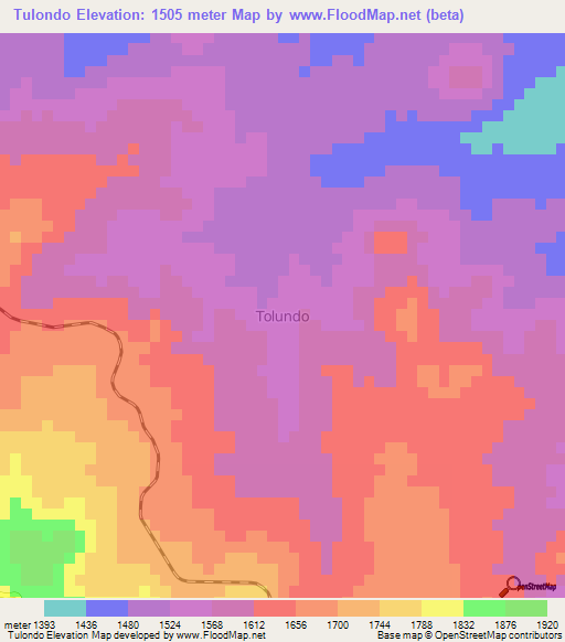Tulondo,Angola Elevation Map