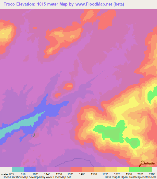 Troco,Angola Elevation Map