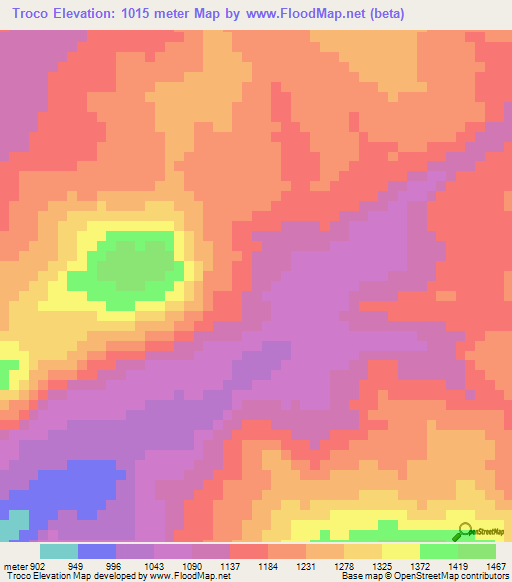 Troco,Angola Elevation Map