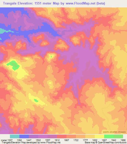 Trangala,Angola Elevation Map