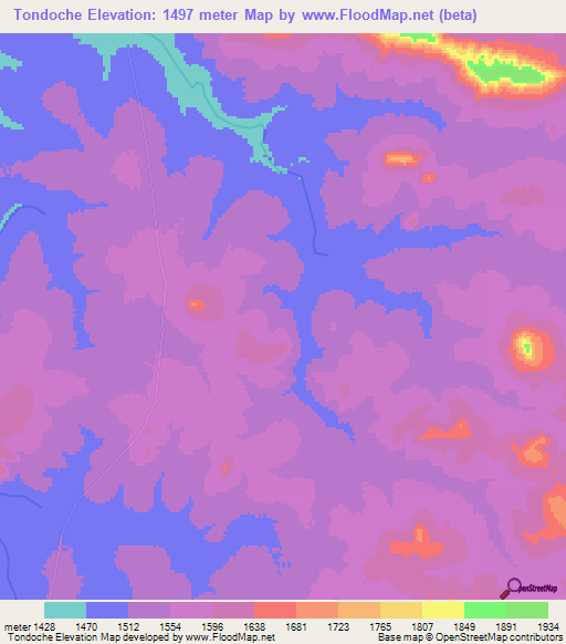 Tondoche,Angola Elevation Map