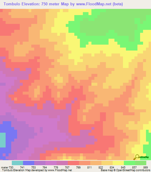 Tombulo,Angola Elevation Map